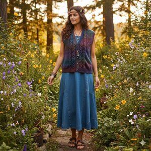 Ladies Vintage Hand Knit Button Up Vest